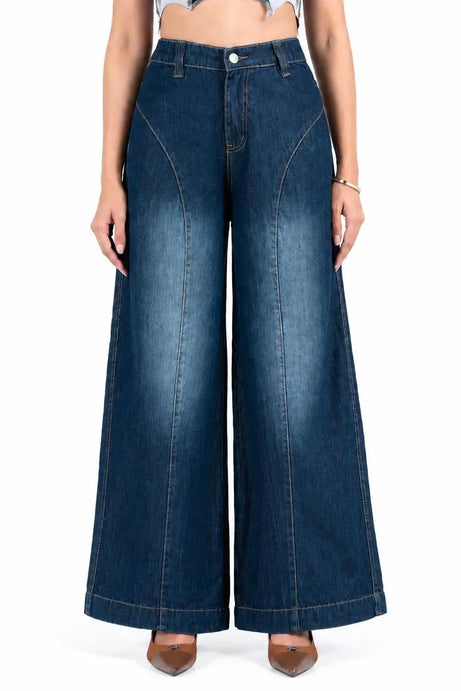 Super Baggy Waist Elastic Jeans – Dark Indigo(1038)