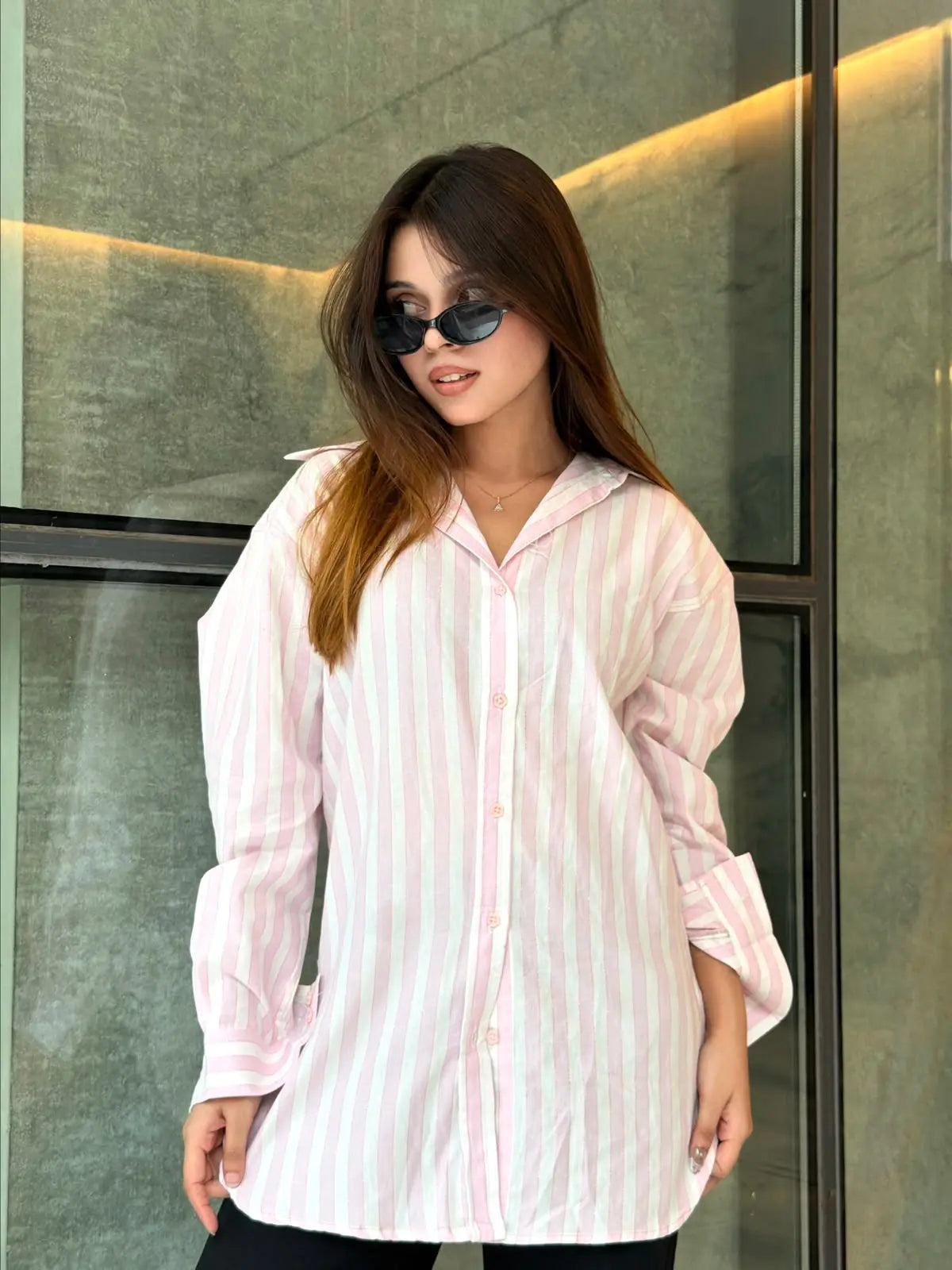 Pink & White Classic Longline Shirt(206)