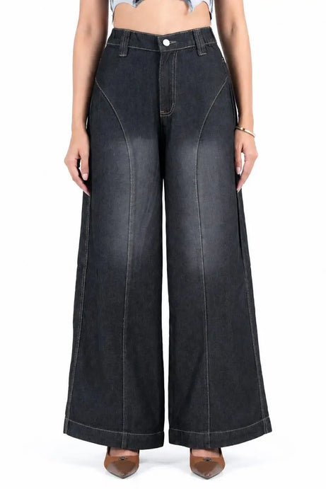 Super Baggy Waist Elastic Jeans – Ash Black (1038)