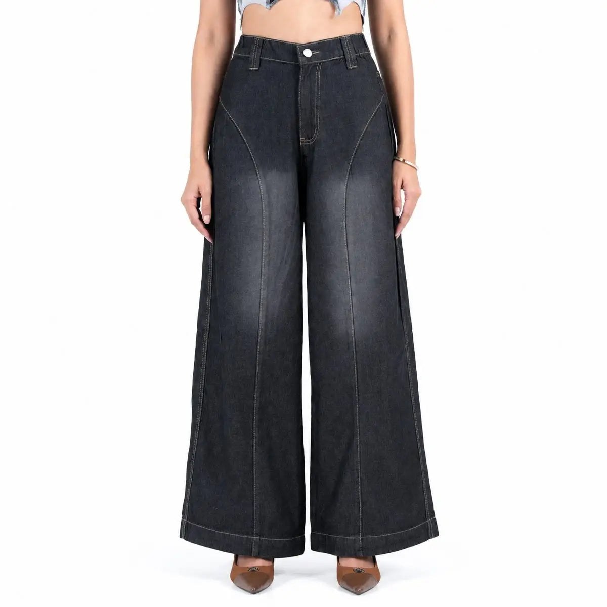 Super Baggy Waist Elastic Jeans – Ash Black (1038)